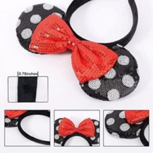 Disney World Minnie Mouse Ears Bow Headbands 2PCS Classic Sequin Disneyland - Picture 2 of 8